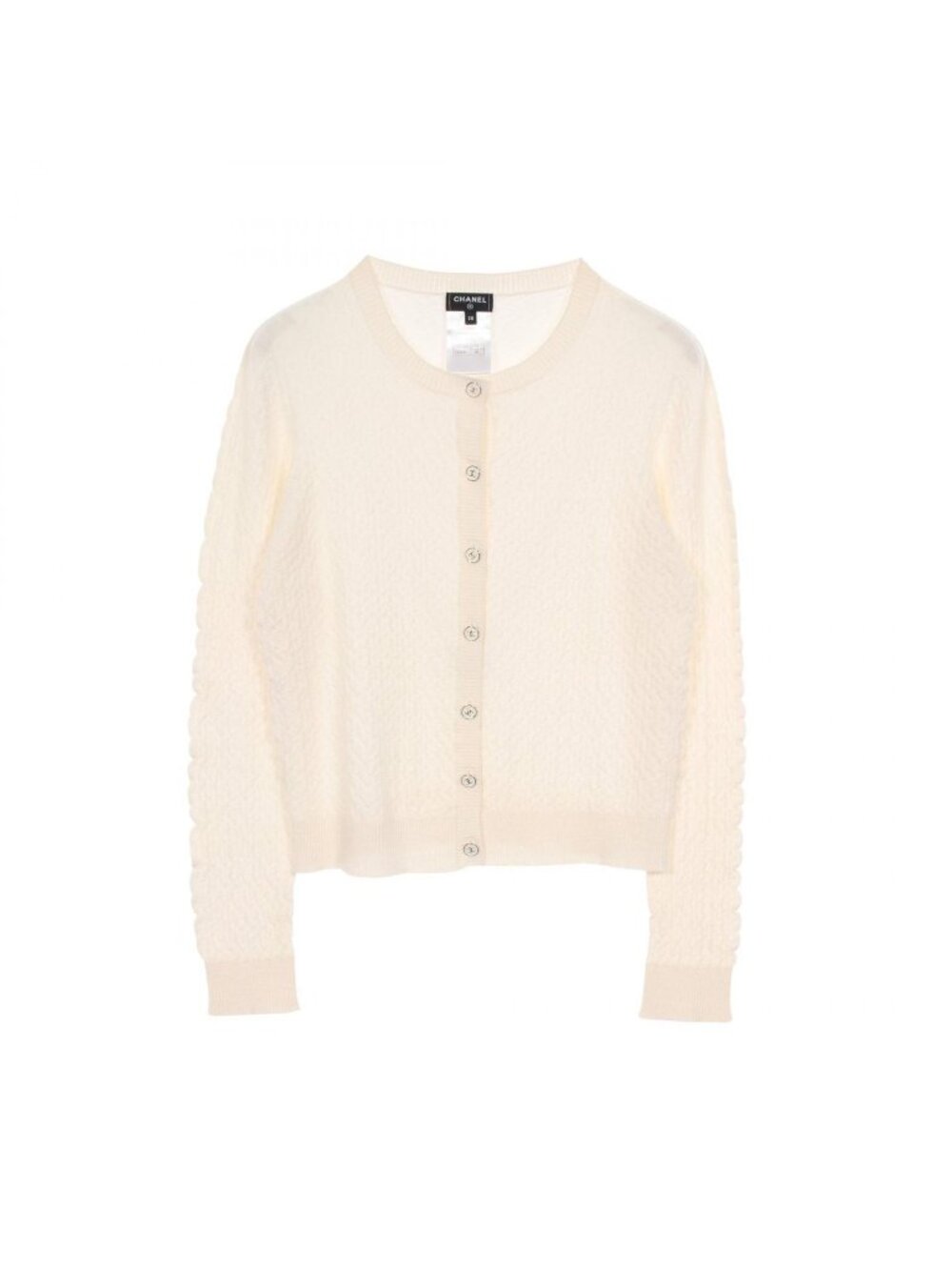 Chanel Cardigan CC Logo Button White Cashmere